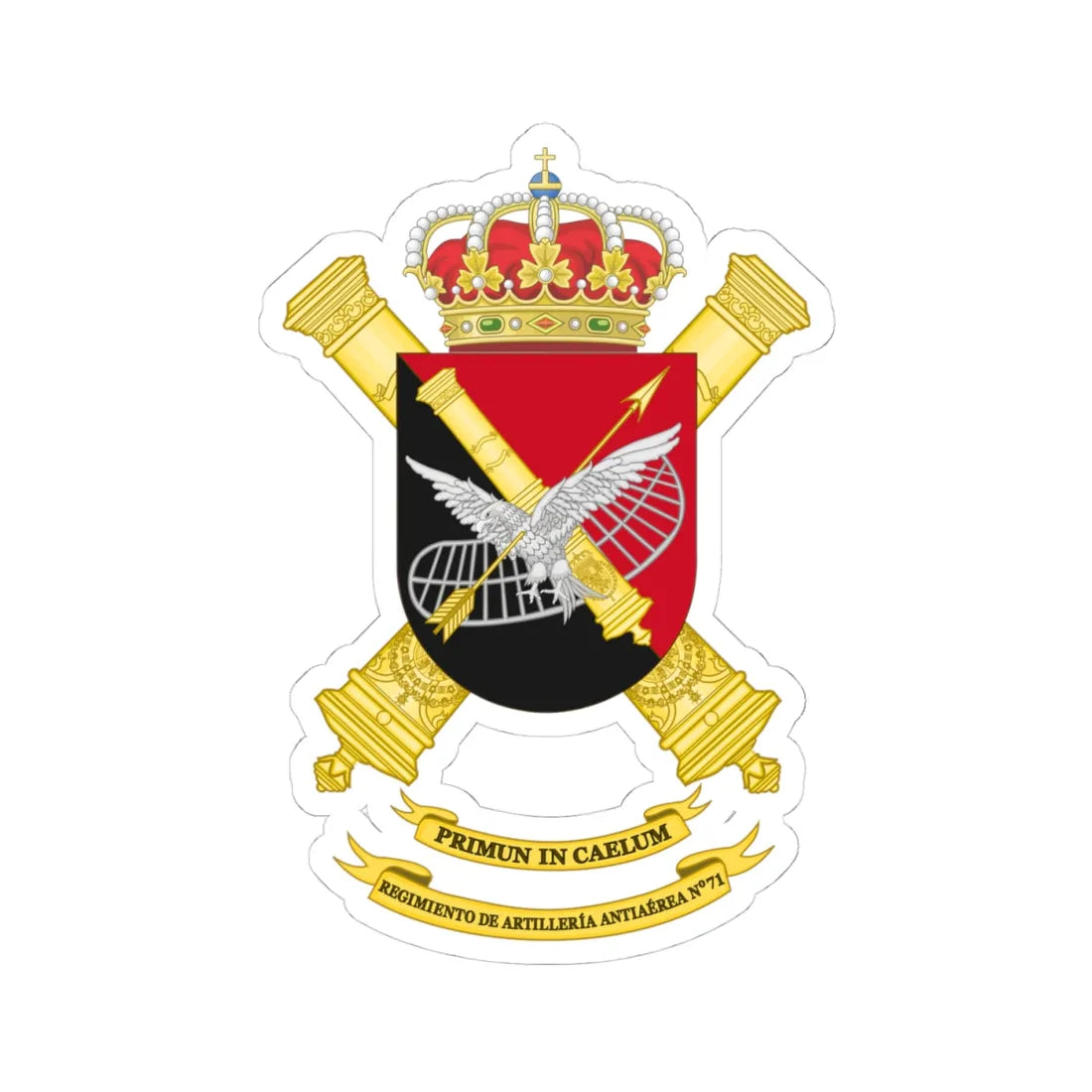 Coat of Arms of the 71st Air Defence Artillery Regiment (Spain) (Coat of Arms) STICKER Vinyl Kiss-Cut Decal 4 Inch White - The Sticker Space
