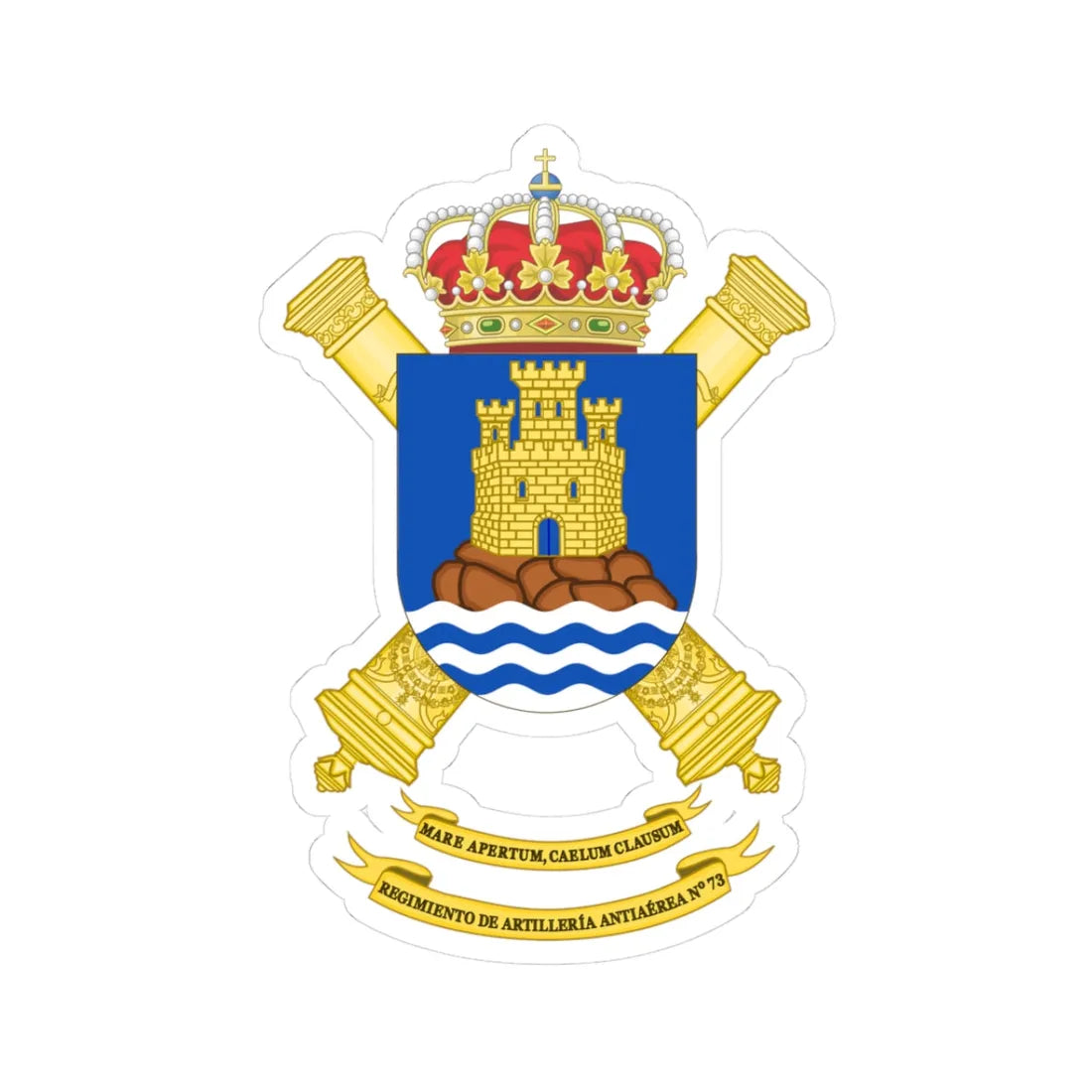 Coat of Arms of the 73rd Air Defence Artillery Regiment (Spain) (Coat of Arms) STICKER Vinyl Kiss-Cut Decal 3 Inch White - The Sticker Space