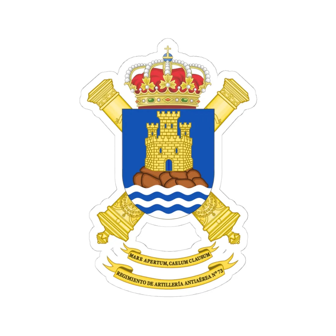 Coat of Arms of the 73rd Air Defence Artillery Regiment (Spain) (Coat of Arms) STICKER Vinyl Kiss-Cut Decal 4 Inch White - The Sticker Space