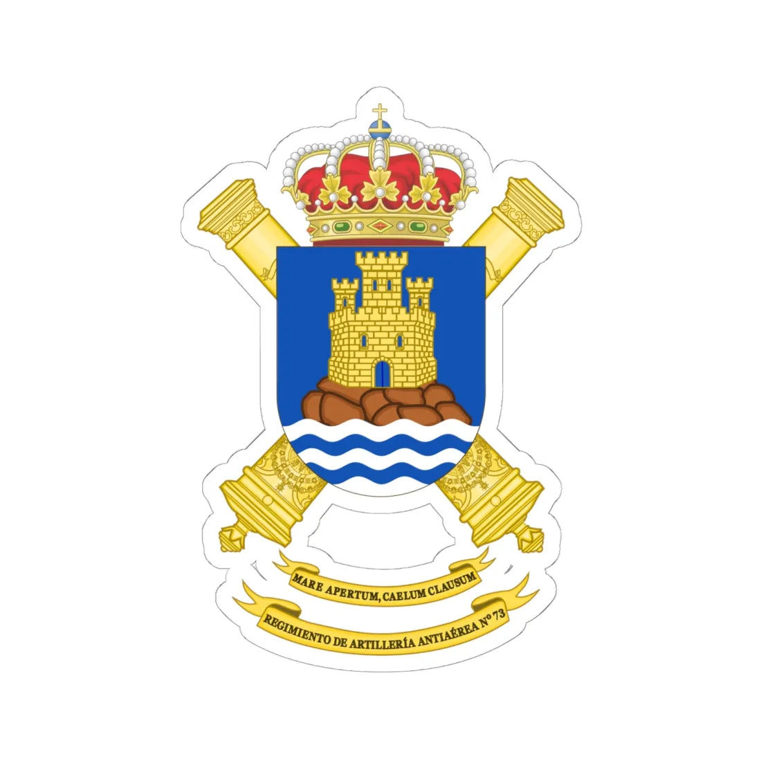Coat of Arms of the 73rd Air Defence Artillery Regiment (Spain) (Coat of Arms) STICKER Vinyl Kiss-Cut Decal 6 Inch White - The Sticker Space