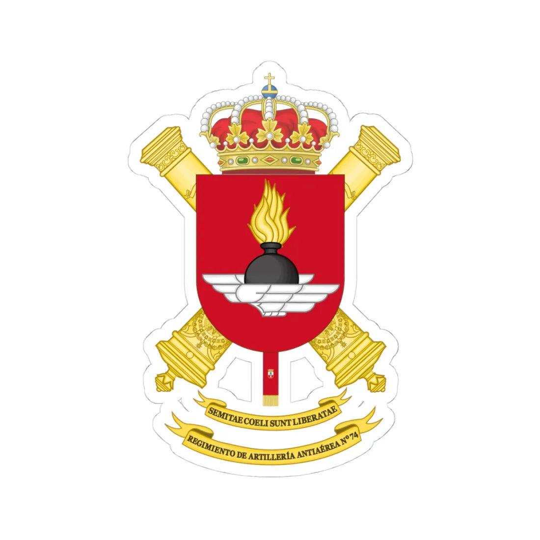 Coat of Arms of the 74th Air Defence Artillery Regiment (Spain) (Coat of Arms) STICKER Vinyl Kiss-Cut Decal 4 Inch White - The Sticker Space