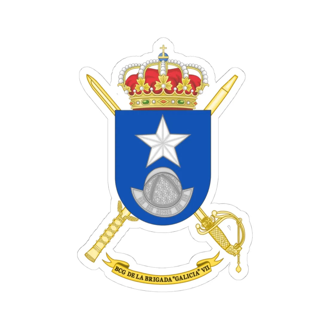 Coat of Arms of the 7th Brigade Galicia Headquarters Battalion (Spain) (Coat of Arms) STICKER Vinyl Kiss-Cut Decal 4 Inch White - The Sticker Space