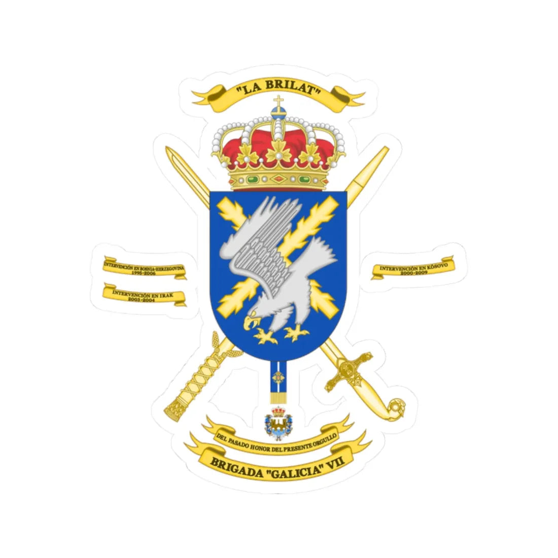 Coat of Arms of the 7th Brigade Galicia Polyvalent Brigade (Spain) (Coat of Arms) STICKER Vinyl Kiss-Cut Decal 2 Inch White - The Sticker Space