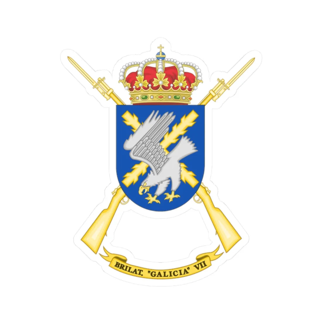 Coat of Arms of the 7th Light Infantry Brigade Galicia (Spain) (Coat of Arms) STICKER Vinyl Kiss-Cut Decal 2 Inch White - The Sticker Space