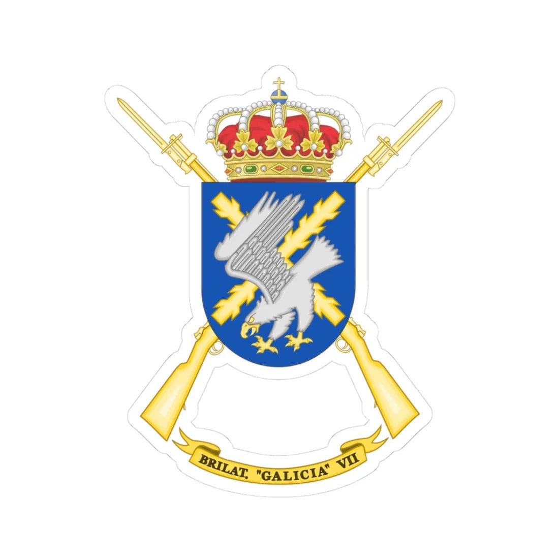 Coat of Arms of the 7th Light Infantry Brigade Galicia (Spain) (Coat of Arms) STICKER Vinyl Kiss-Cut Decal 3 Inch White - The Sticker Space
