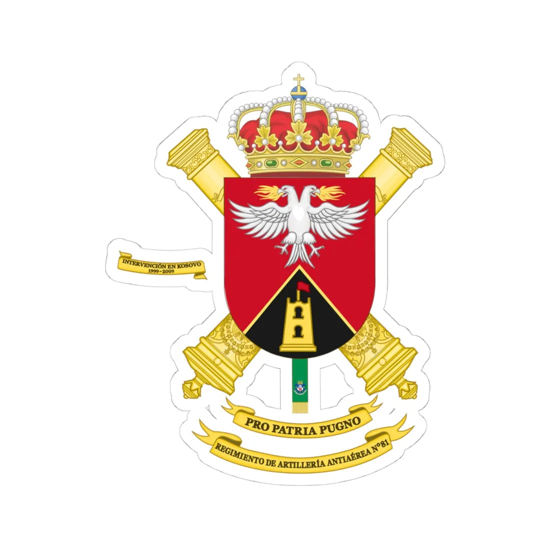 Coat of Arms of the 81st Air Defence Artillery Regiment (Spain) (Coat of Arms) STICKER Vinyl Kiss-Cut Decal 4 Inch White - The Sticker Space