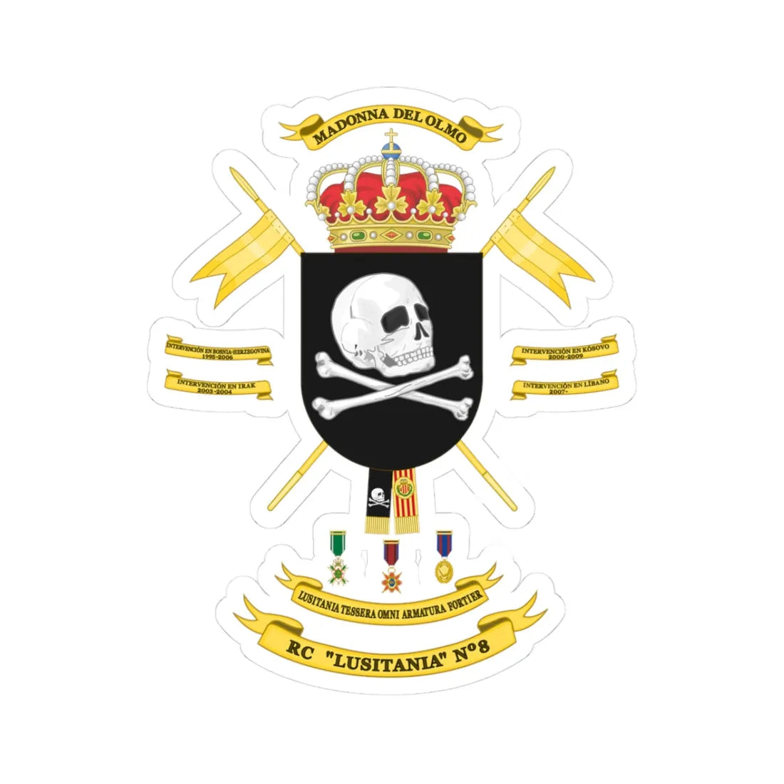 Coat of Arms of the 8th Light Armoured Cavalry Regiment Lusitania (Spain) (Coat of Arms) STICKER Vinyl Kiss-Cut Decal 3 Inch White - The Sticker Space
