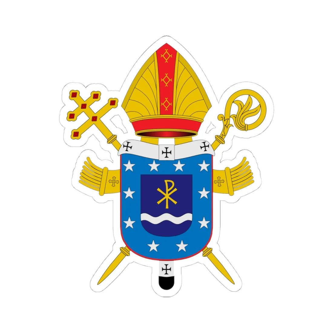 Coat of arms of the Archdiocese of Ribeirão Preto (Brazil) (Coat of Arms) STICKER Vinyl Kiss-Cut Decal 4 Inch White - The Sticker Space
