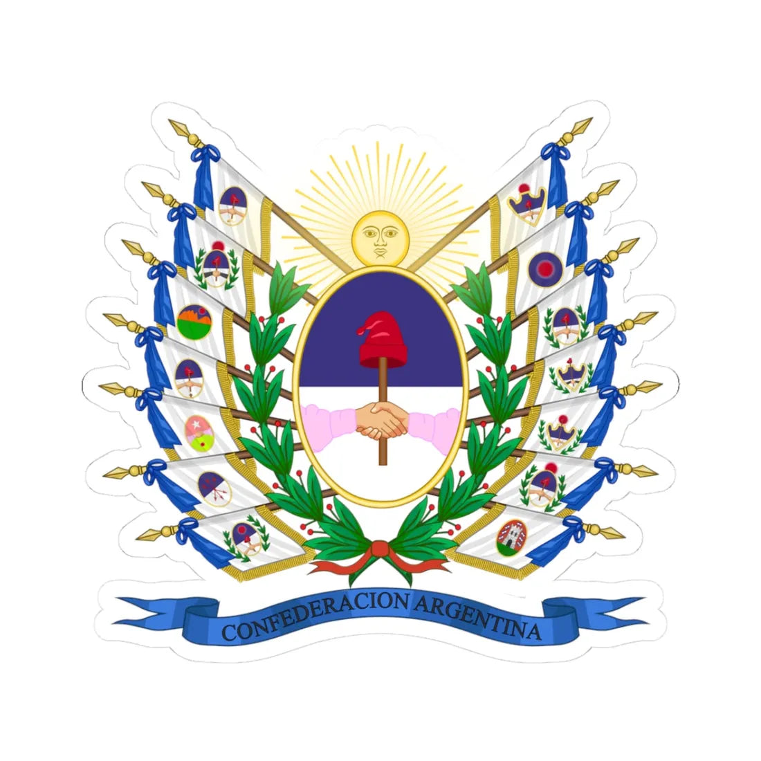 Coat of Arms of the Argentine Confederation Variant (Argentina) (Coat of Arms) STICKER Vinyl Kiss-Cut Decal 3 Inch White - The Sticker Space