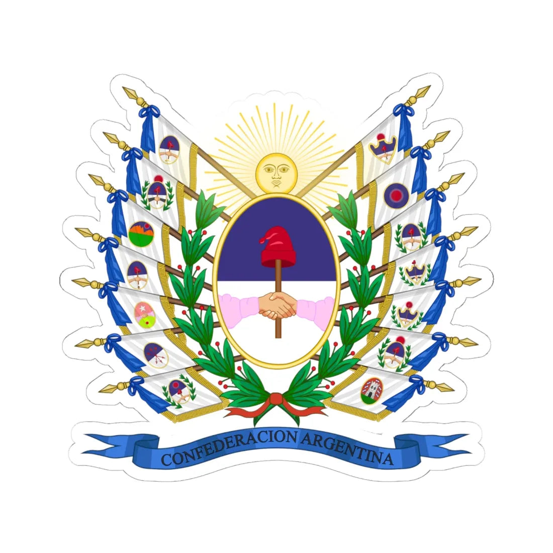 Coat of Arms of the Argentine Confederation Variant (Argentina) (Coat of Arms) STICKER Vinyl Kiss-Cut Decal 6 Inch White - The Sticker Space