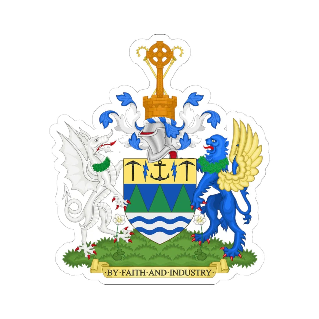 Coat of Arms of the Borough of Copeland (England) (Coat of Arms) STICKER Vinyl Kiss-Cut Decal 4 Inch White - The Sticker Space