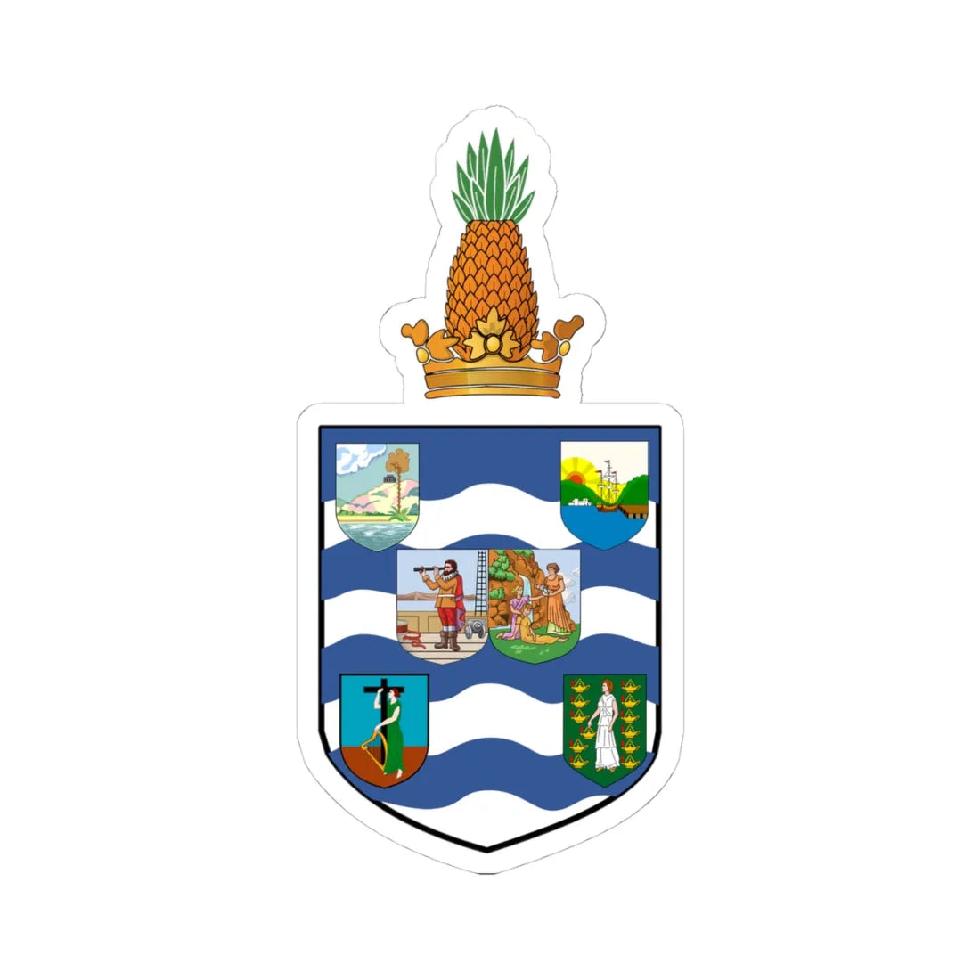 Coat of arms of the British Leeward Islands 1909-1940 (Antigua and Barbuda) (Coat of Arms) STICKER Vinyl Kiss-Cut Decal 4 Inch White - The Sticker Space