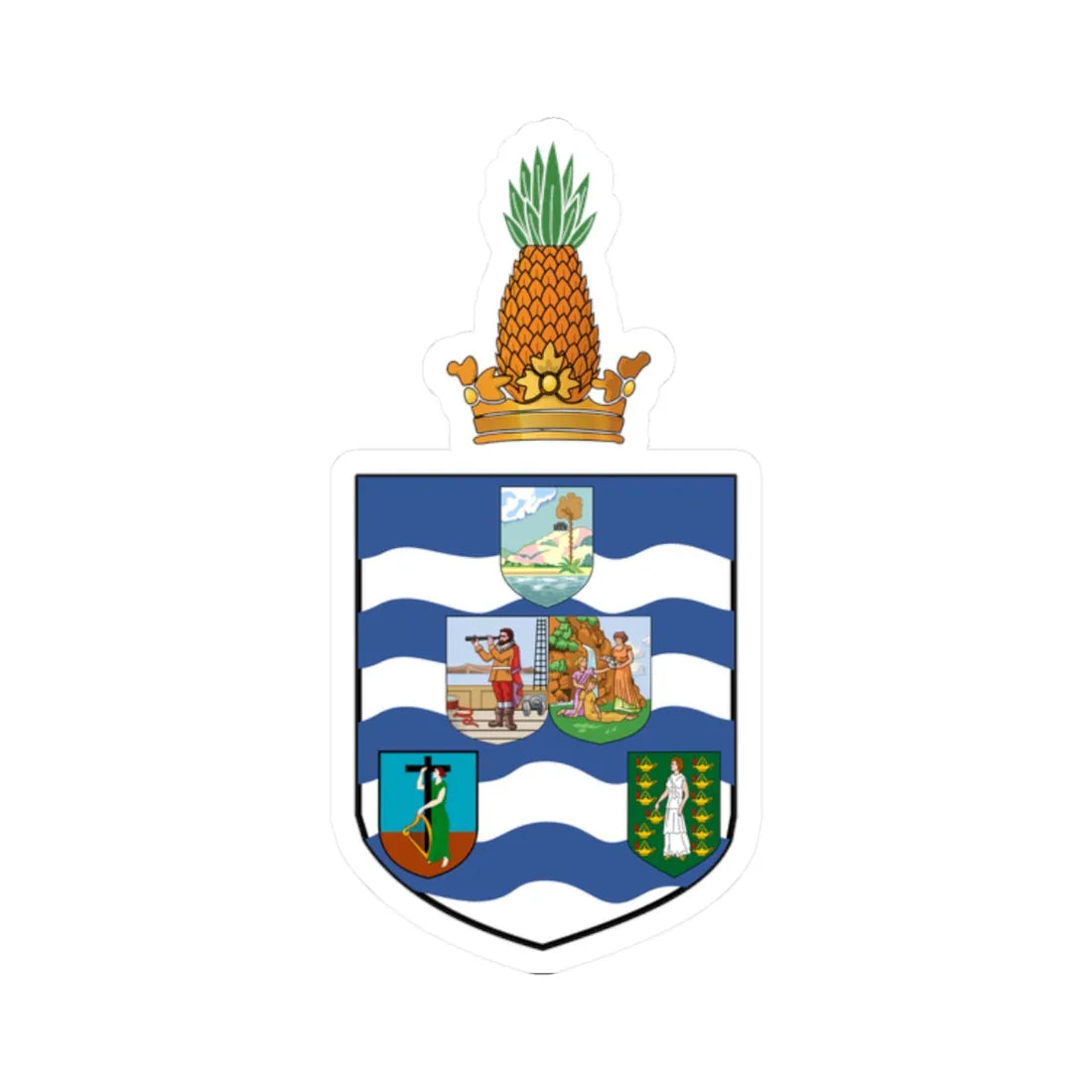 Coat of arms of the British Leeward Islands 1940-1956 (Antigua and Barbuda) (Coat of Arms) STICKER Vinyl Kiss-Cut Decal 2 Inch White - The Sticker Space