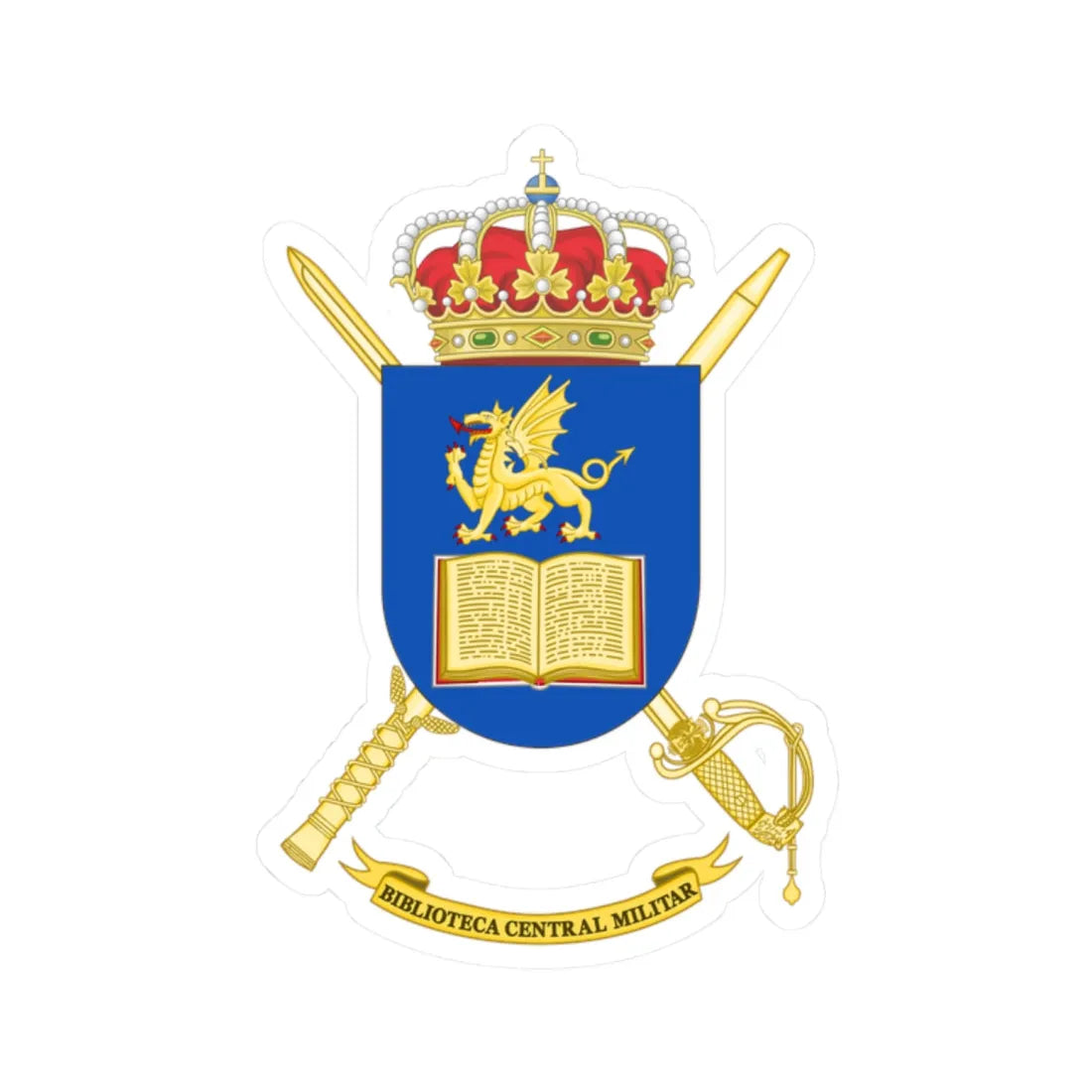 Coat of Arms of the Central Military Library of Spain (Spain) (Coat of Arms) STICKER Vinyl Kiss-Cut Decal 2 Inch White - The Sticker Space