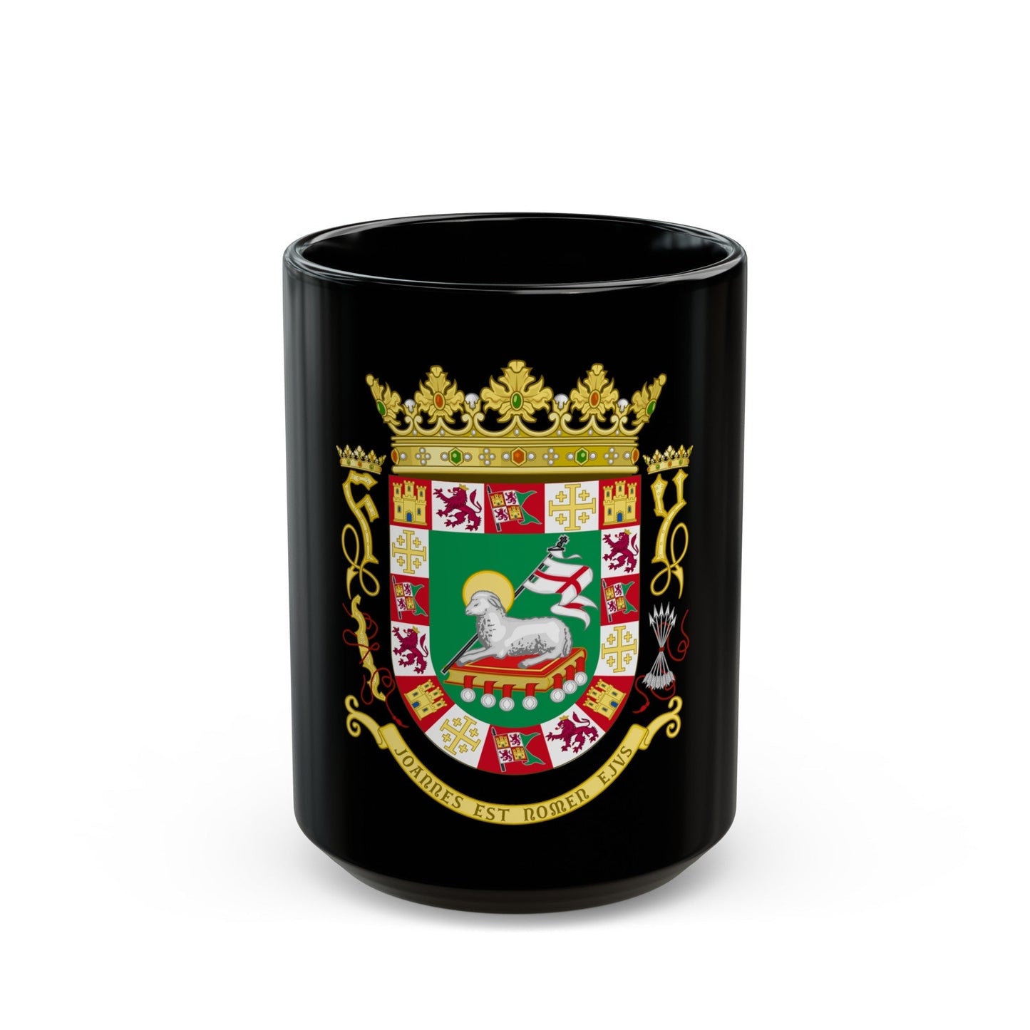 Coat of arms of the Commonwealth of Puerto Rico - Black Coffee Mug-15oz-The Sticker Space