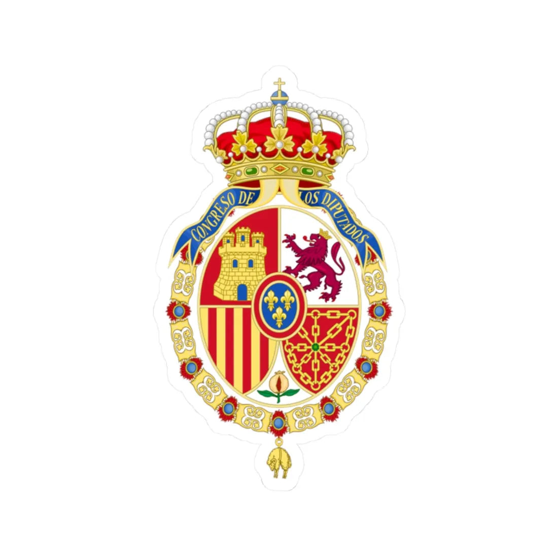 Coat of Arms of the Congress of Spain Correct Version (Spain) (Coat of Arms) STICKER Vinyl Kiss-Cut Decal 2 Inch White - The Sticker Space
