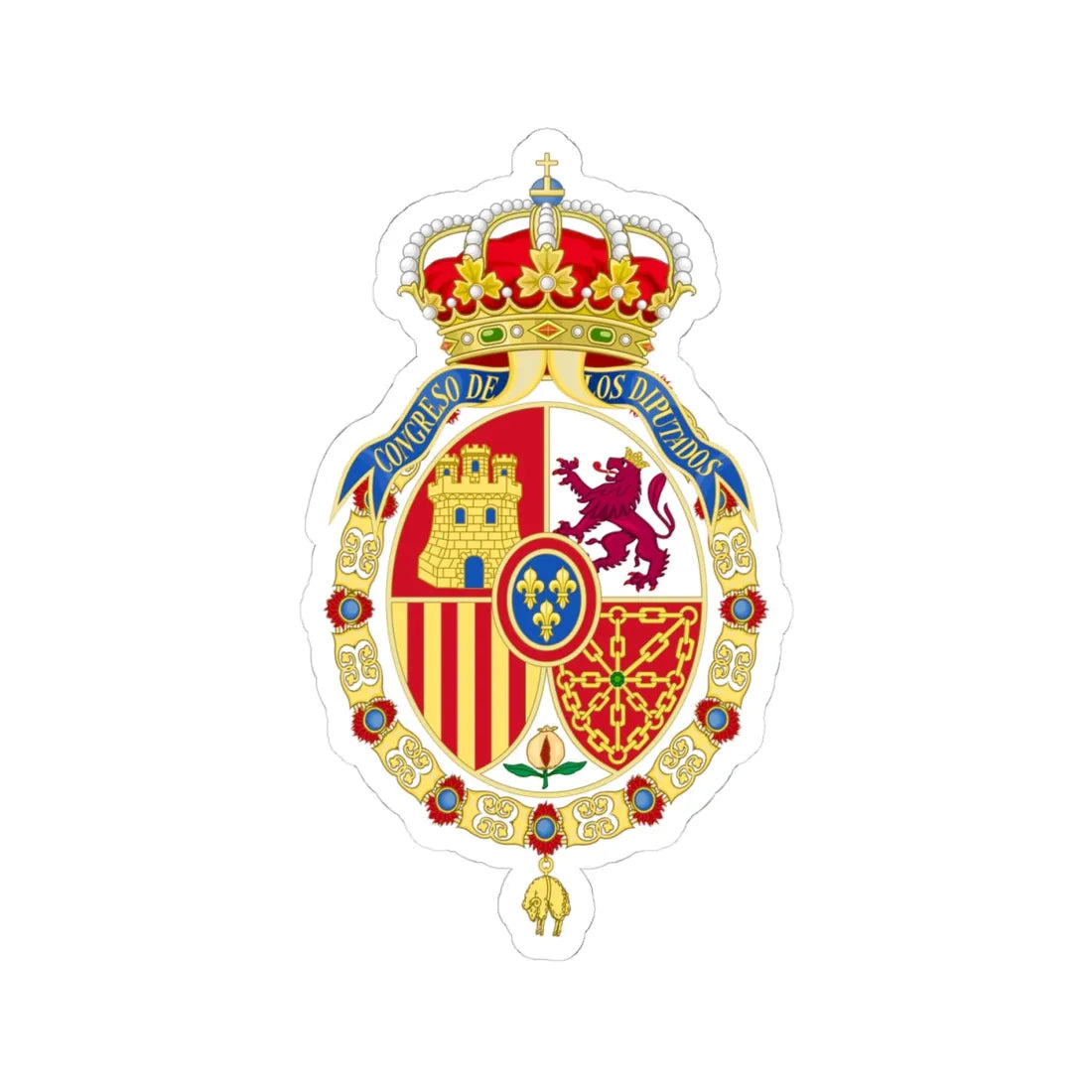 Coat of Arms of the Congress of Spain Correct Version (Spain) (Coat of Arms) STICKER Vinyl Kiss-Cut Decal 4 Inch White - The Sticker Space