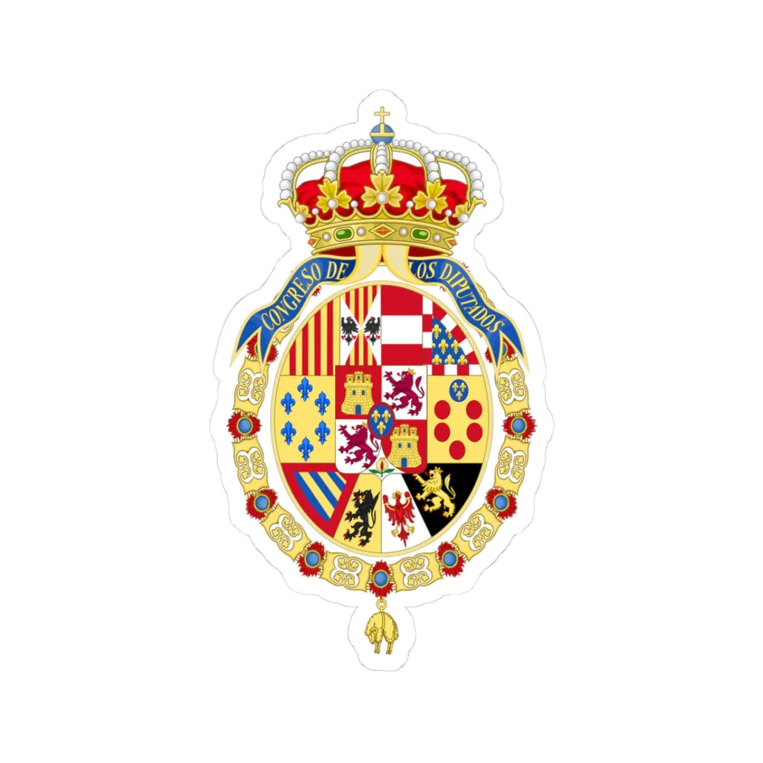 Coat of Arms of the Congress of Spain (Spain) (Coat of Arms) STICKER Vinyl Kiss-Cut Decal 3 Inch White - The Sticker Space