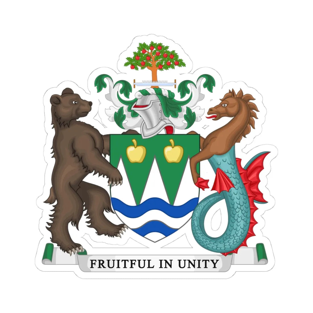 Coat of Arms of the Corporation of the City of Kelowna (Canada) (Coat of Arms) STICKER Vinyl Kiss-Cut Decal 4 Inch White - The Sticker Space