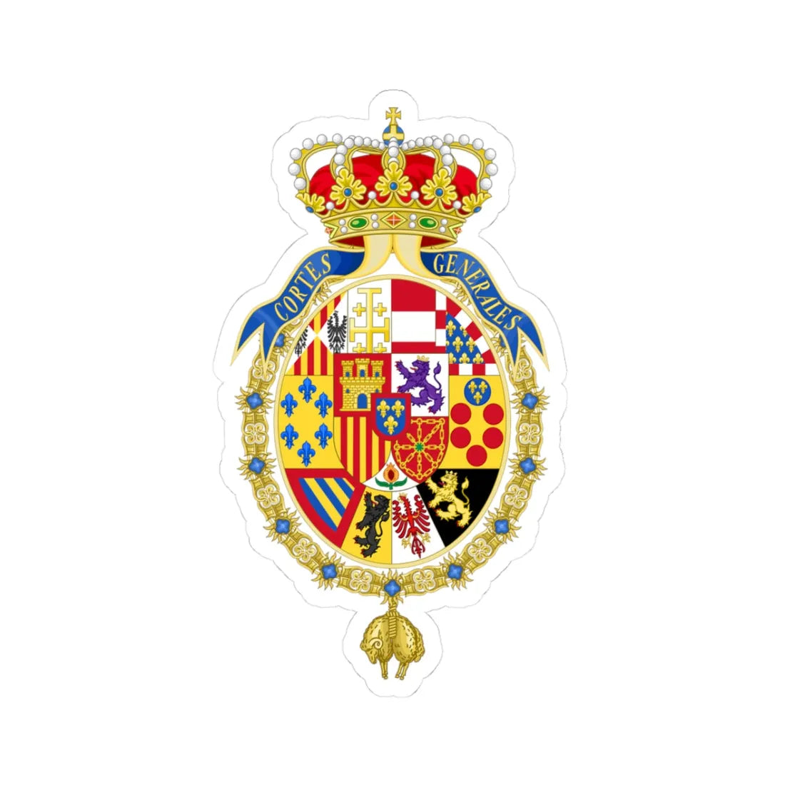 Coat of Arms of the Cortes Generales (Spain) (Coat of Arms) STICKER Vinyl Kiss-Cut Decal 3 Inch White - The Sticker Space