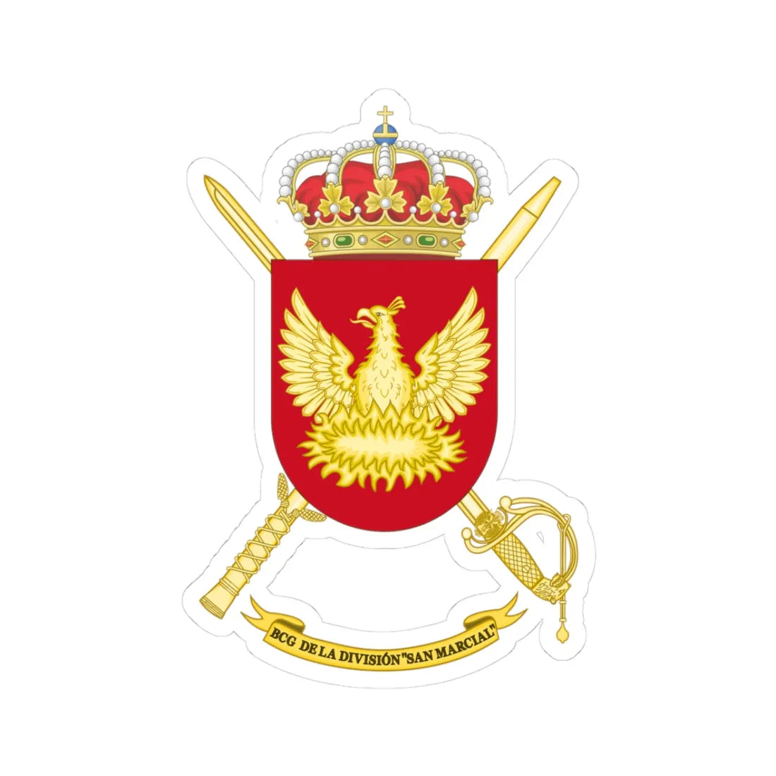 Coat of Arms of the Division San Marcial Headquarters Battalion (Spain) (Coat of Arms) STICKER Vinyl Kiss-Cut Decal 3 Inch White - The Sticker Space