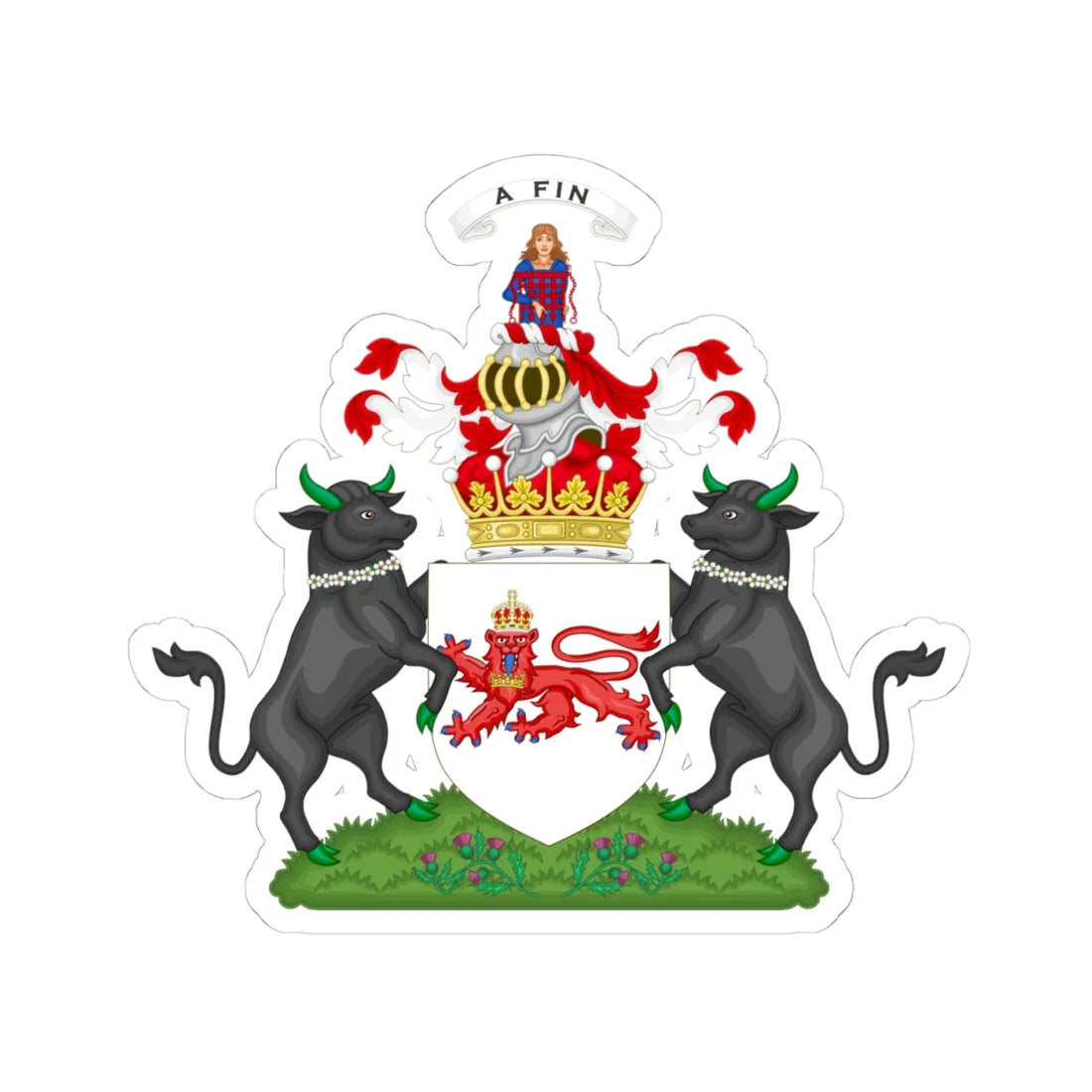 Coat of Arms of the Earldom of Airlie (United Kingdom) (Coat of Arms) STICKER Vinyl Kiss-Cut Decal 4 Inch White - The Sticker Space