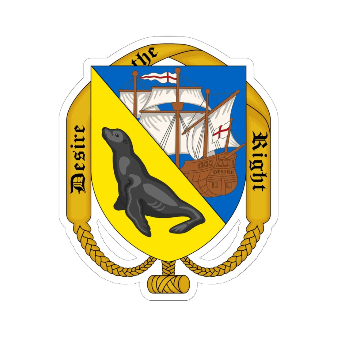 Coat of arms of the Falkland Islands 1925-1948 (United Kingdom) (Coat of Arms) STICKER Vinyl Kiss-Cut Decal 6 Inch White - The Sticker Space