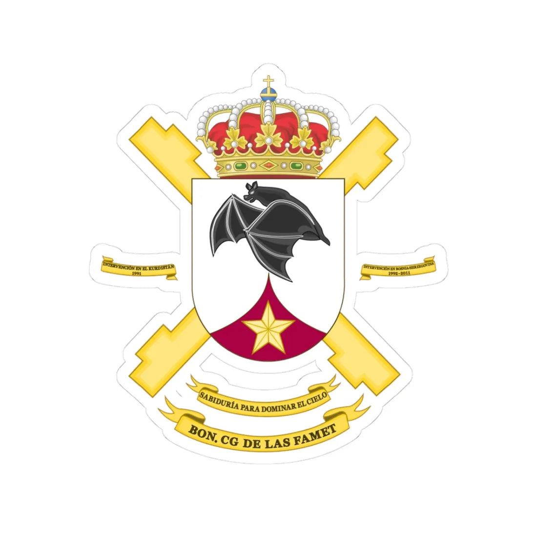Coat of Arms of the FAMET Headquarters Battalion (Spain) (Coat of Arms) STICKER Vinyl Kiss-Cut Decal 3 Inch White - The Sticker Space