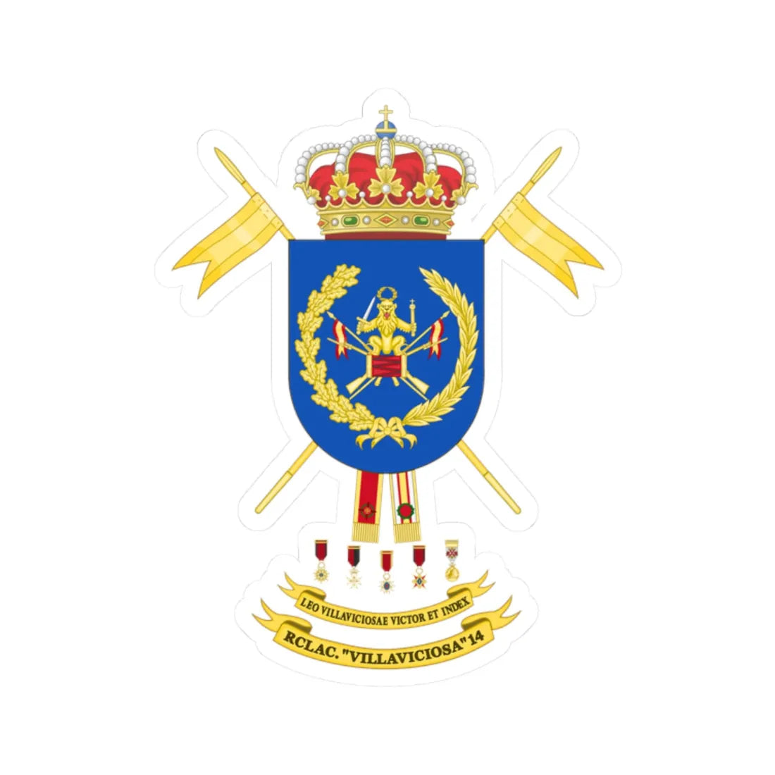 Coat of Arms of the Former 14th Cavalry Regiment Villaviciosa (Spain) (Coat of Arms) STICKER Vinyl Kiss-Cut Decal 2 Inch White - The Sticker Space