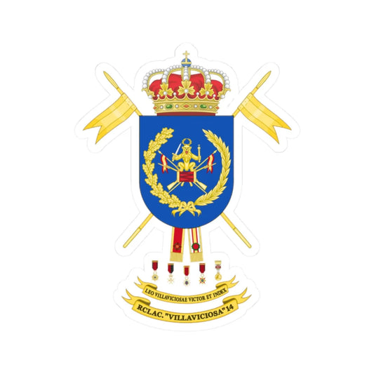 Coat of Arms of the Former 14th Cavalry Regiment Villaviciosa (Spain) (Coat of Arms) STICKER Vinyl Kiss-Cut Decal 2 Inch White - The Sticker Space