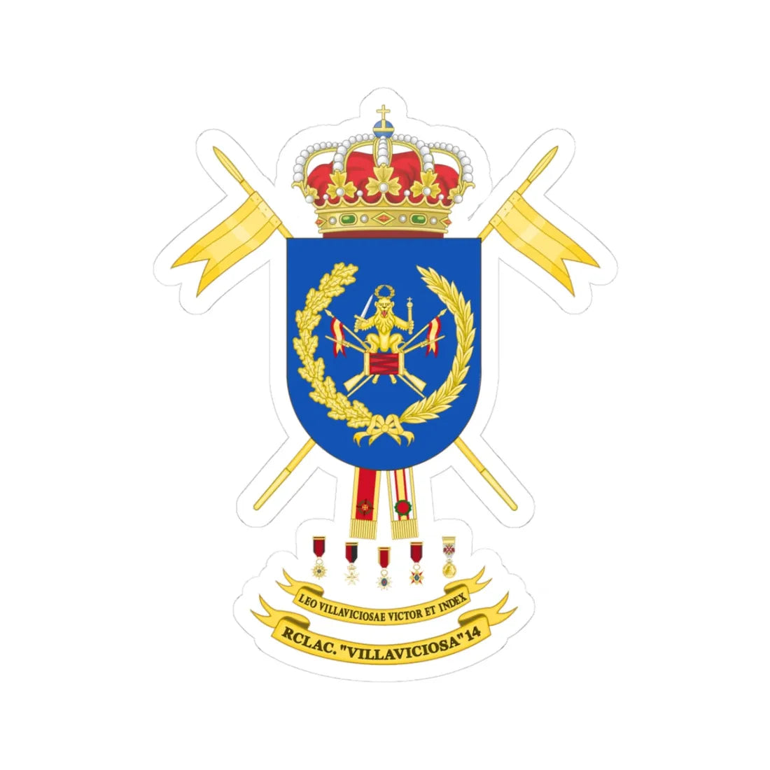 Coat of Arms of the Former 14th Cavalry Regiment Villaviciosa (Spain) (Coat of Arms) STICKER Vinyl Kiss-Cut Decal 3 Inch White - The Sticker Space