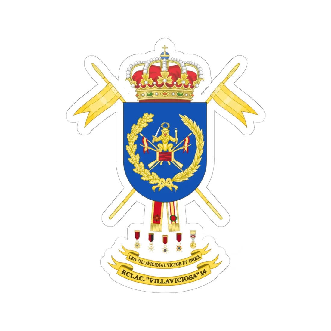 Coat of Arms of the Former 14th Cavalry Regiment Villaviciosa (Spain) (Coat of Arms) STICKER Vinyl Kiss-Cut Decal 6 Inch White - The Sticker Space