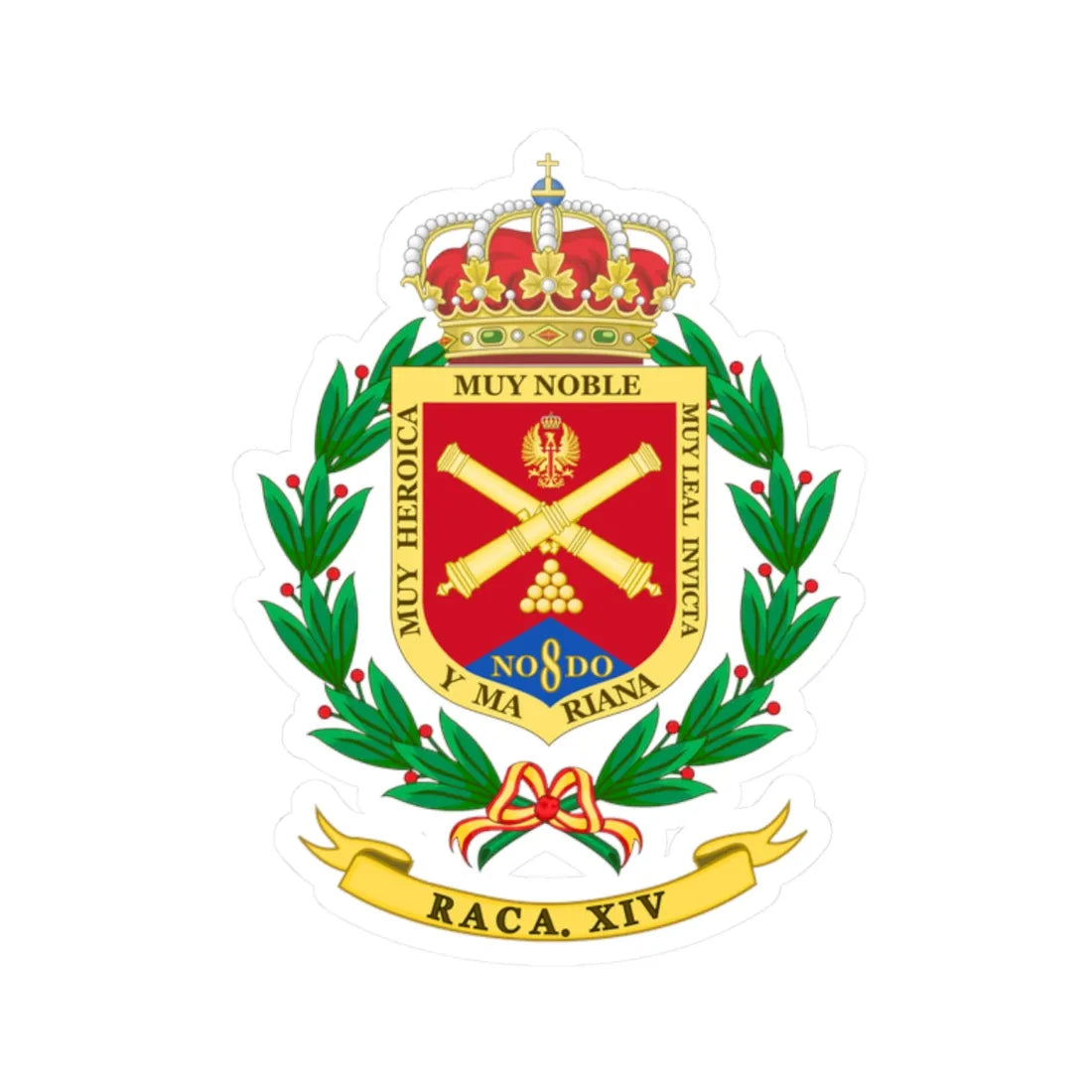 Coat of Arms of the Former 14th Field Artillery Regiment (Spain) (Coat of Arms) STICKER Vinyl Kiss-Cut Decal 2 Inch White - The Sticker Space