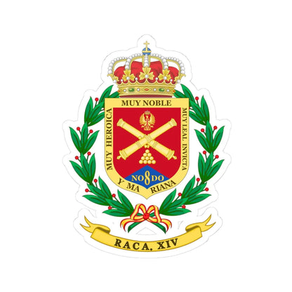 Coat of Arms of the Former 14th Field Artillery Regiment (Spain) (Coat of Arms) STICKER Vinyl Kiss-Cut Decal 3 Inch White - The Sticker Space