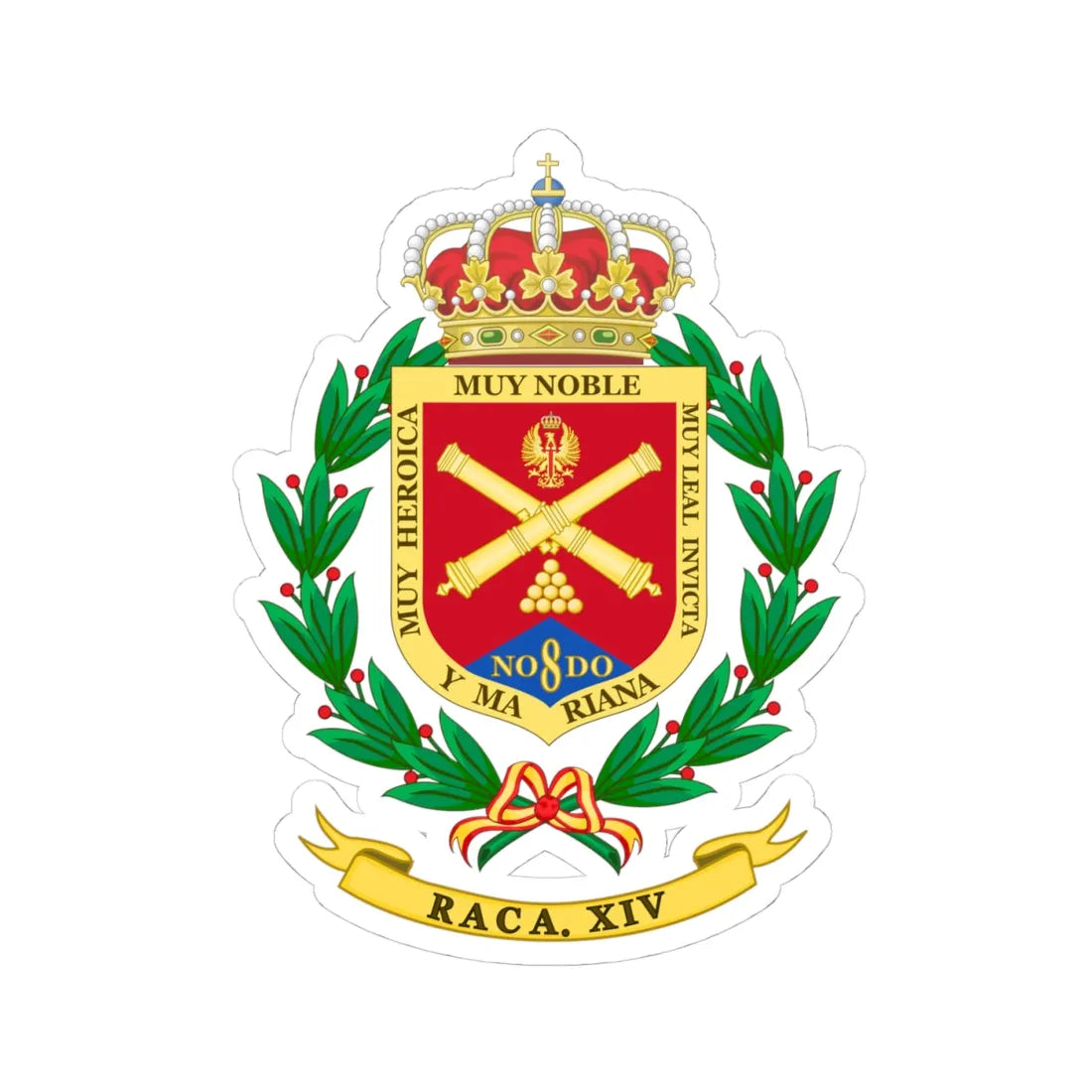 Coat of Arms of the Former 14th Field Artillery Regiment (Spain) (Coat of Arms) STICKER Vinyl Kiss-Cut Decal 4 Inch White - The Sticker Space