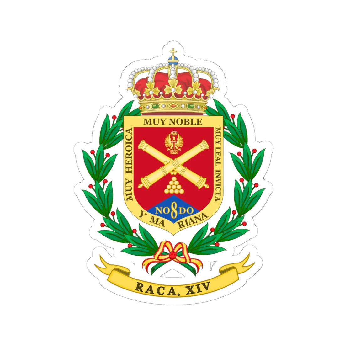 Coat of Arms of the Former 14th Field Artillery Regiment (Spain) (Coat of Arms) STICKER Vinyl Kiss-Cut Decal 6 Inch White - The Sticker Space