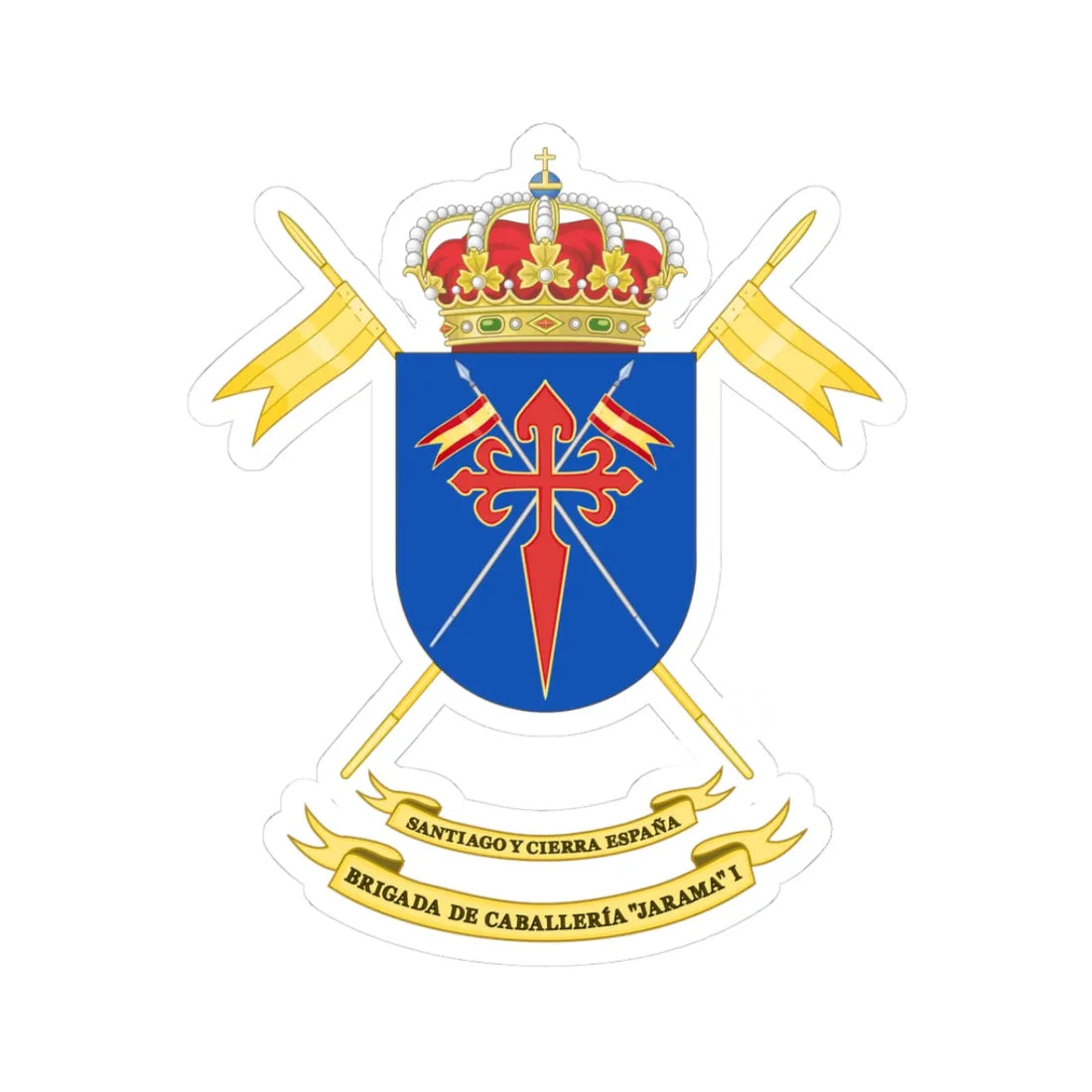 Coat of Arms of the Former 1st Cavalry Brigade Jarama (Spain) (Coat of Arms) STICKER Vinyl Kiss-Cut Decal 3 Inch White - The Sticker Space