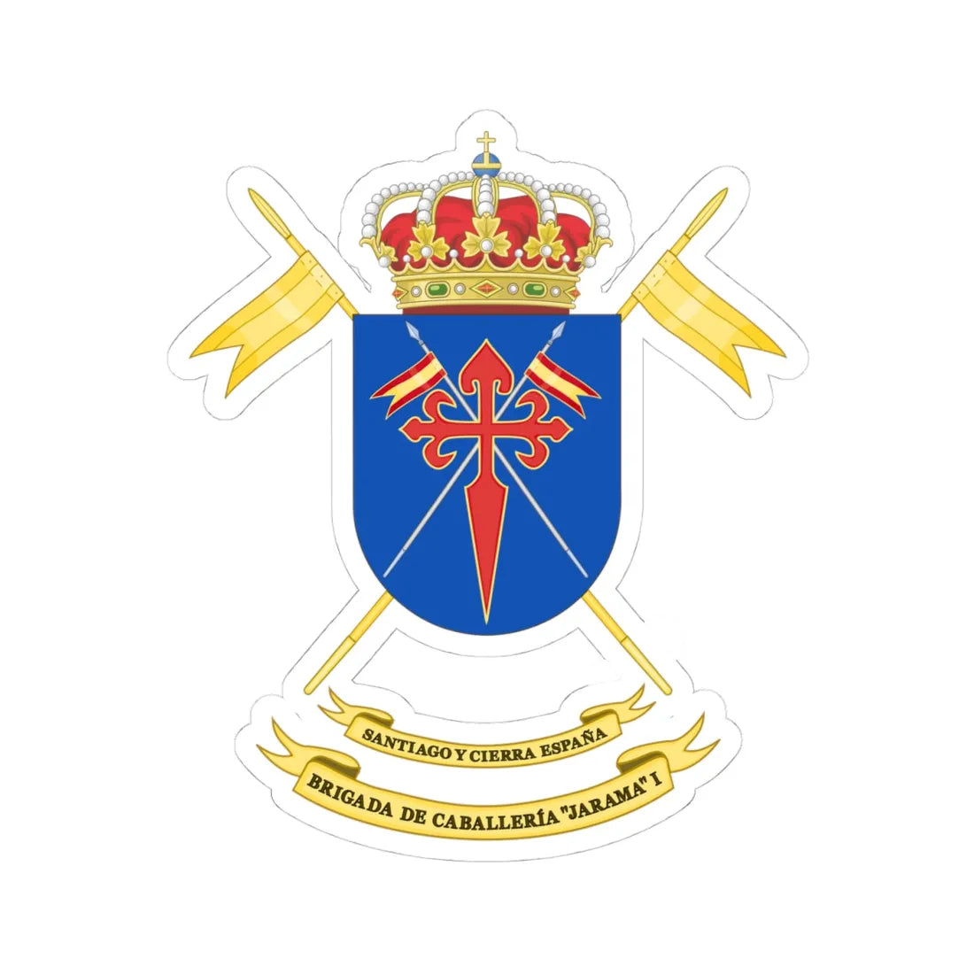Coat of Arms of the Former 1st Cavalry Brigade Jarama (Spain) (Coat of Arms) STICKER Vinyl Kiss-Cut Decal 4 Inch White - The Sticker Space