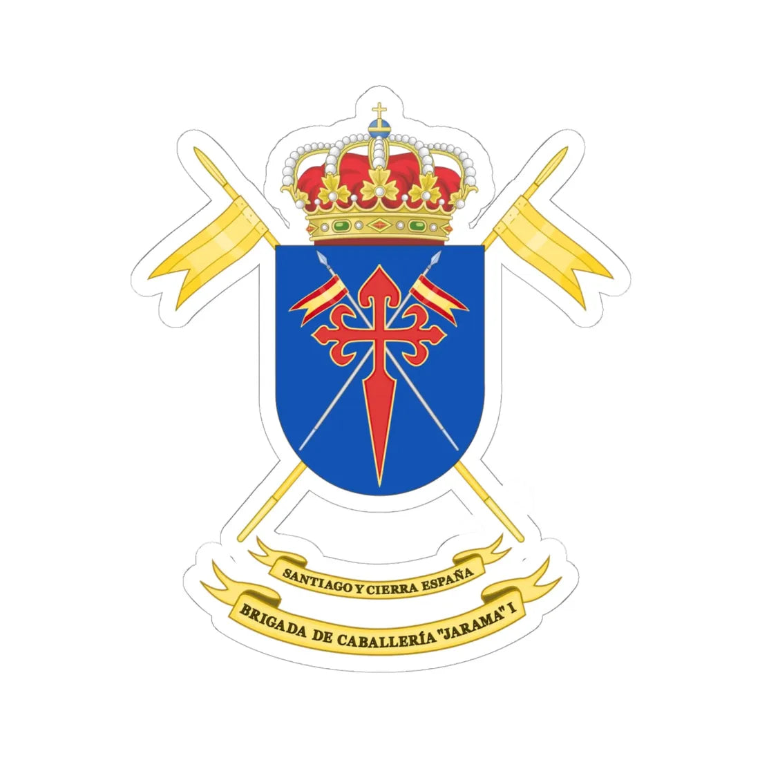 Coat of Arms of the Former 1st Cavalry Brigade Jarama (Spain) (Coat of Arms) STICKER Vinyl Kiss-Cut Decal 6 Inch White - The Sticker Space