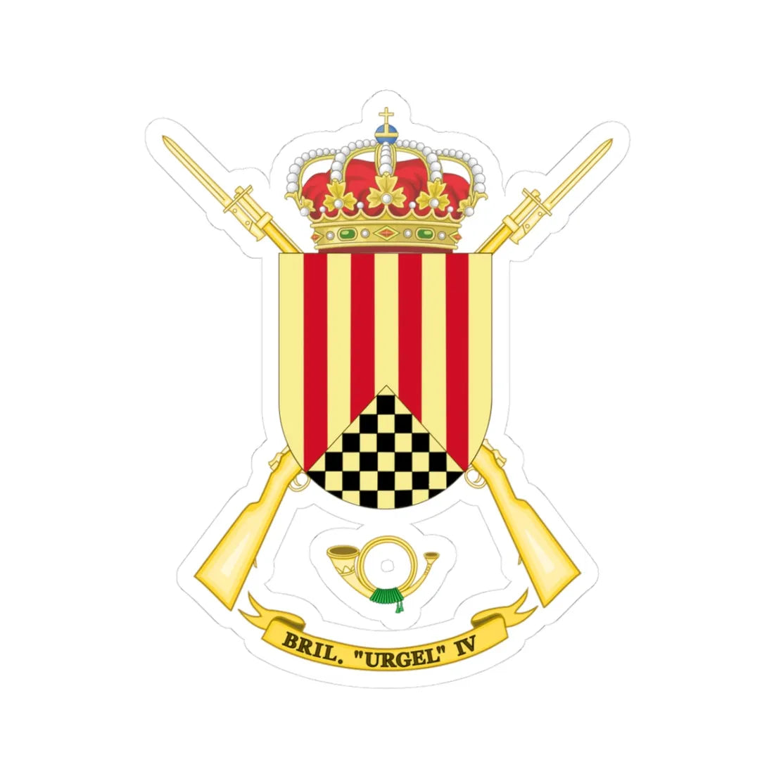 Coat of Arms of the Former 4th Light Infantry Brigade Urgel (Spain) (Coat of Arms) STICKER Vinyl Kiss-Cut Decal 3 Inch White - The Sticker Space