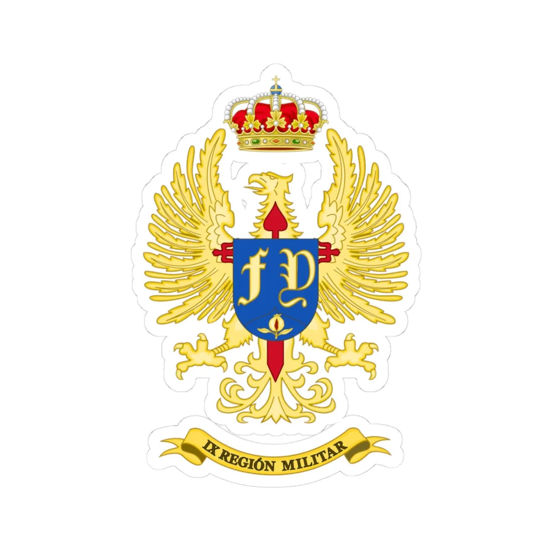 Coat of Arms of the Former 9th Spanish Military Region (Spain) (Coat of Arms) STICKER Vinyl Kiss-Cut Decal 3 Inch White - The Sticker Space