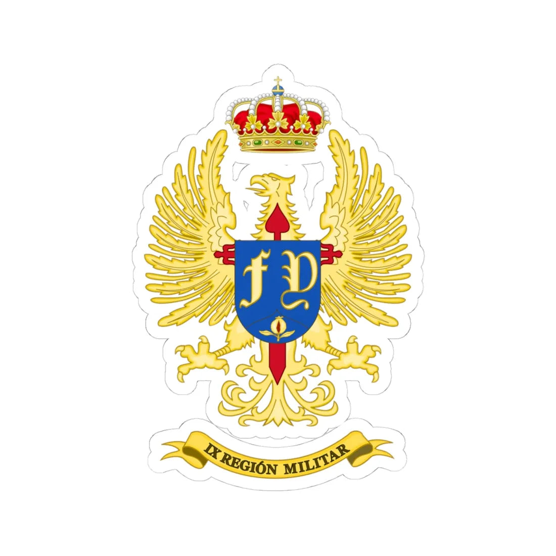 Coat of Arms of the Former 9th Spanish Military Region (Spain) (Coat of Arms) STICKER Vinyl Kiss-Cut Decal 4 Inch White - The Sticker Space