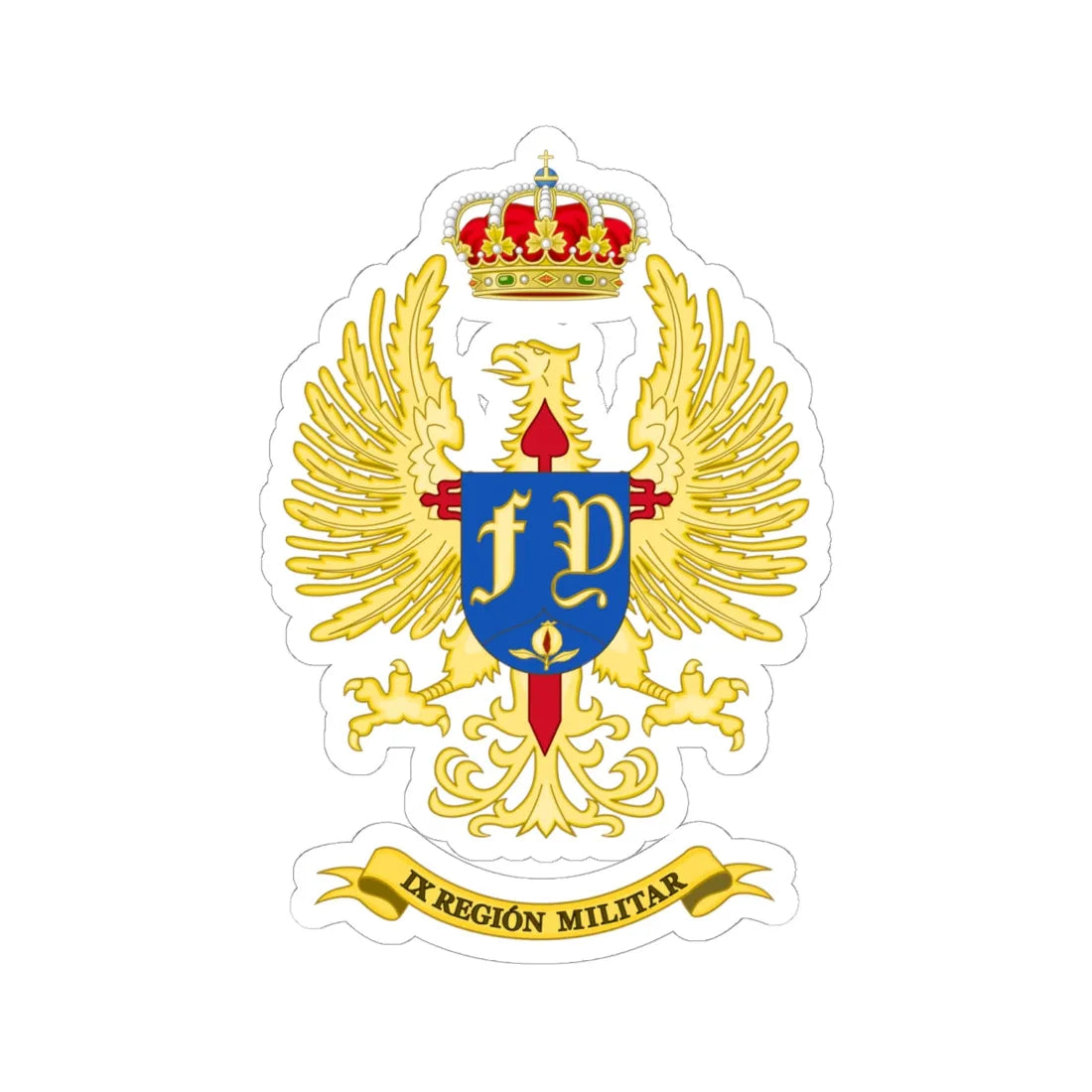 Coat of Arms of the Former 9th Spanish Military Region (Spain) (Coat of Arms) STICKER Vinyl Kiss-Cut Decal 6 Inch White - The Sticker Space