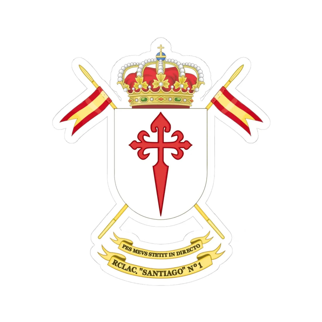 Coat of Arms of the Former1st Light Armored Cavalry Regiment Santiago (Spain) (Coat of Arms) STICKER Vinyl Kiss-Cut Decal 3 Inch White - The Sticker Space