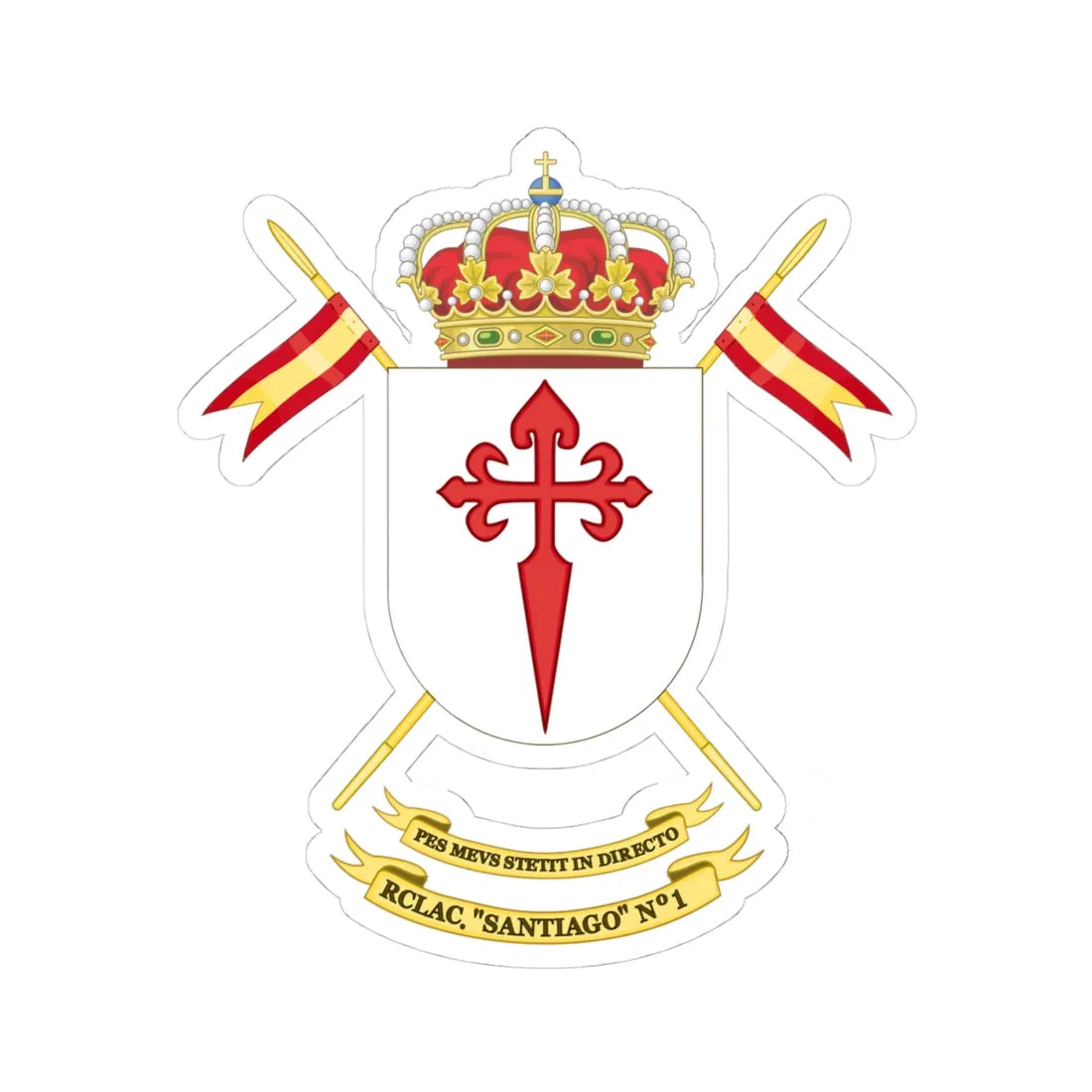 Coat of Arms of the Former1st Light Armored Cavalry Regiment Santiago (Spain) (Coat of Arms) STICKER Vinyl Kiss-Cut Decal 4 Inch White - The Sticker Space