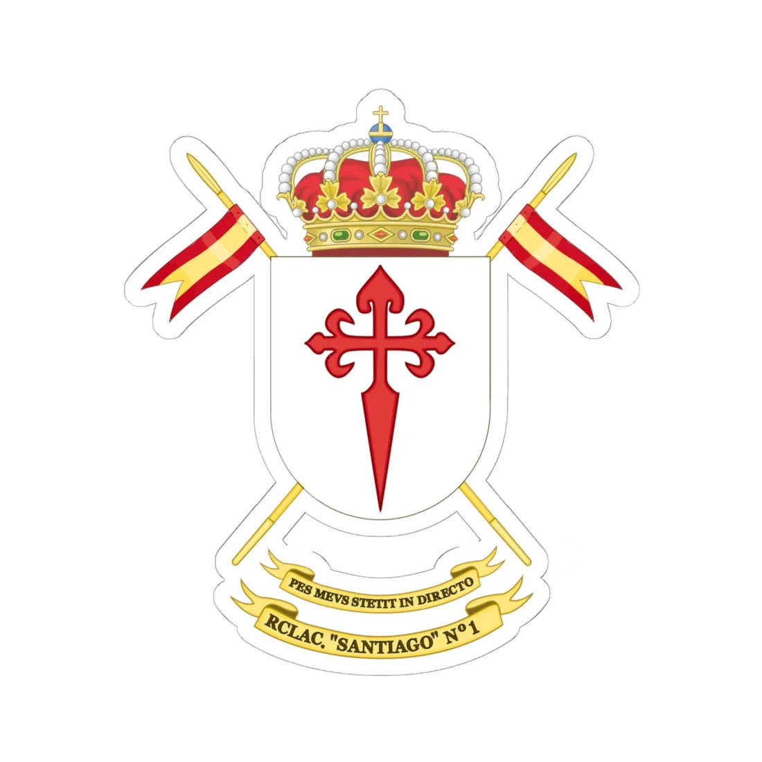 Coat of Arms of the Former1st Light Armored Cavalry Regiment Santiago (Spain) (Coat of Arms) STICKER Vinyl Kiss-Cut Decal 6 Inch White - The Sticker Space