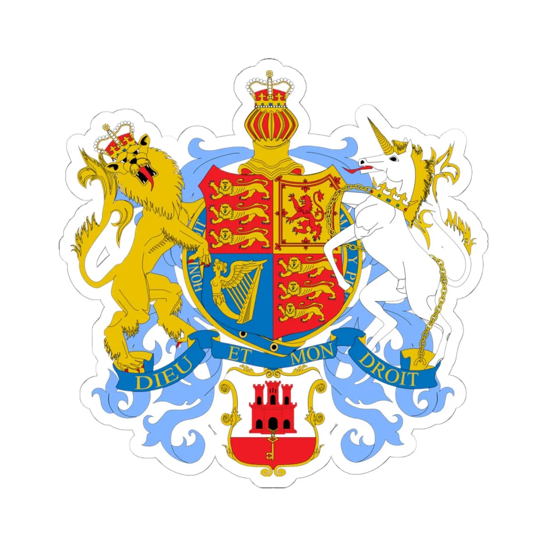 Coat of arms of the Government of Gibraltar (Spain) (Coat of Arms) STICKER Vinyl Kiss-Cut Decal 6 Inch White - The Sticker Space