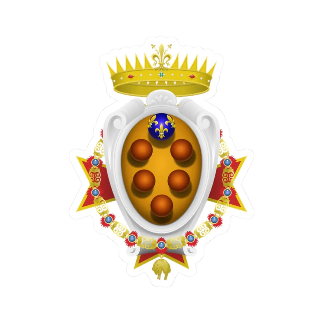 Coat of arms of the Grand Duchy of Tuscany 1562-1737 (Italy) (Coat of Arms) STICKER Vinyl Kiss-Cut Decal 2 Inch White - The Sticker Space