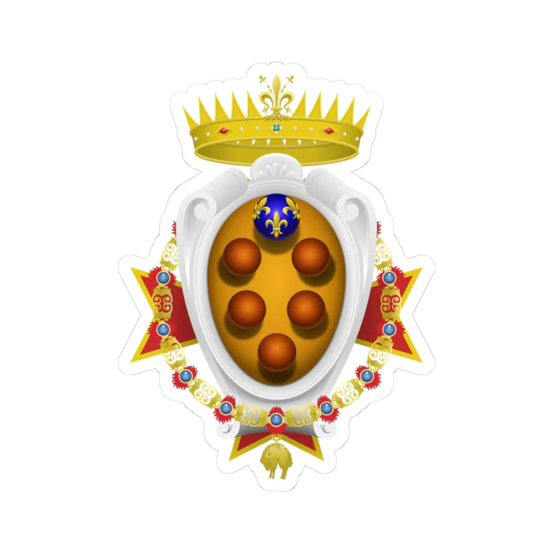 Coat of arms of the Grand Duchy of Tuscany 1562-1737 (Italy) (Coat of Arms) STICKER Vinyl Kiss-Cut Decal 3 Inch White - The Sticker Space