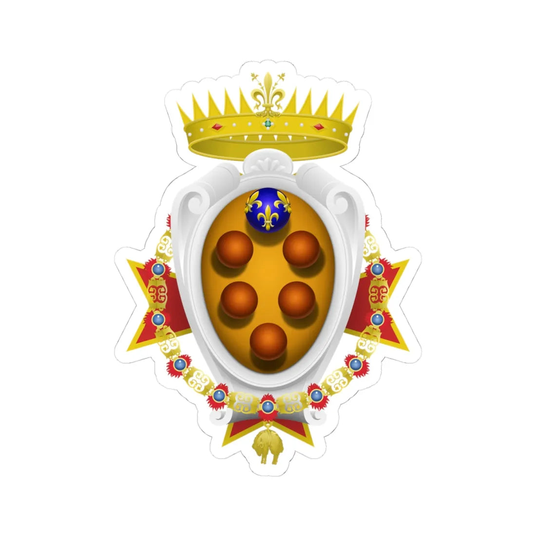 Coat of arms of the Grand Duchy of Tuscany 1562-1737 (Italy) (Coat of Arms) STICKER Vinyl Kiss-Cut Decal 4 Inch White - The Sticker Space